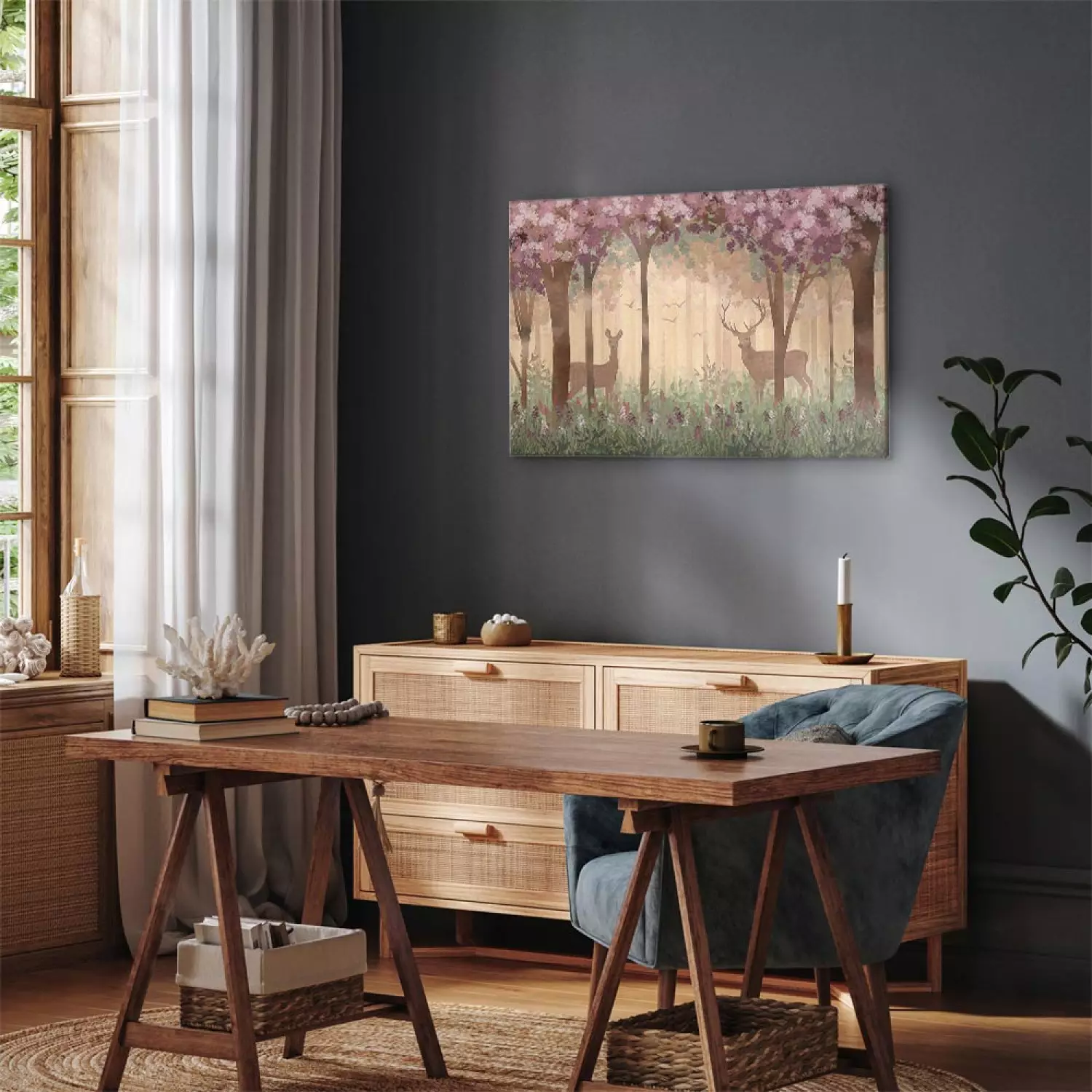 Canvas Art Print Morning in the Forest Wide - drawing of animals for children