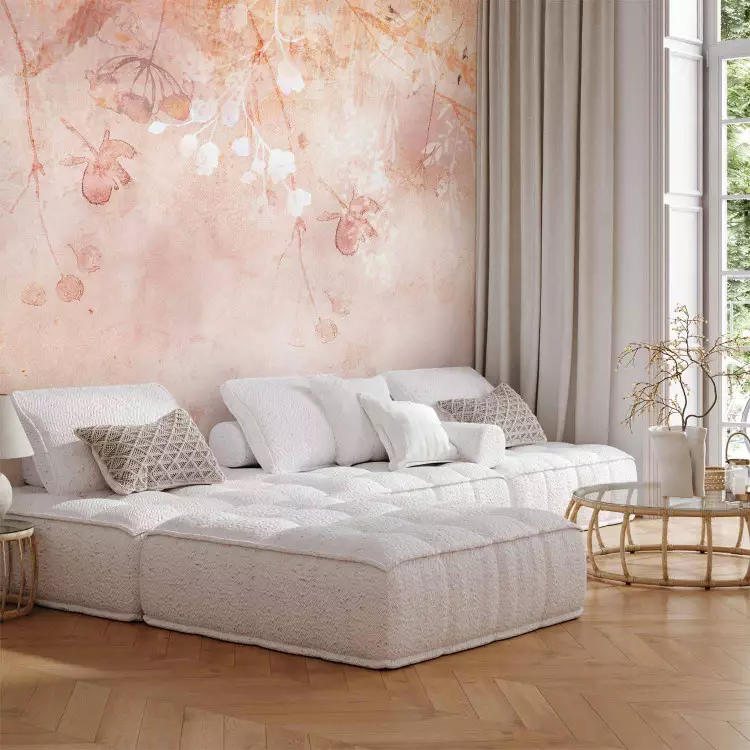Wall Mural Subtle plants - landscape with a loose composition of flowers in shades of pink