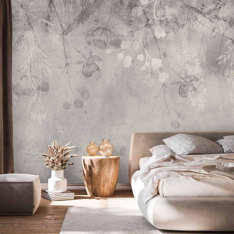 Wall Mural Subtle plants - landscape with a composition of flowers in shades of grey
