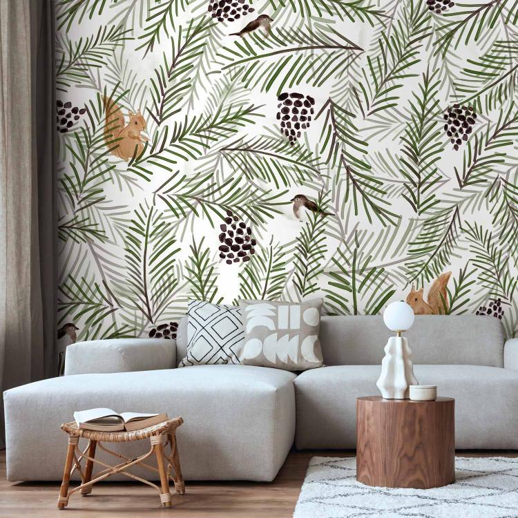 Wall Mural Forest motif - landscape with forest animals and trees on a white background