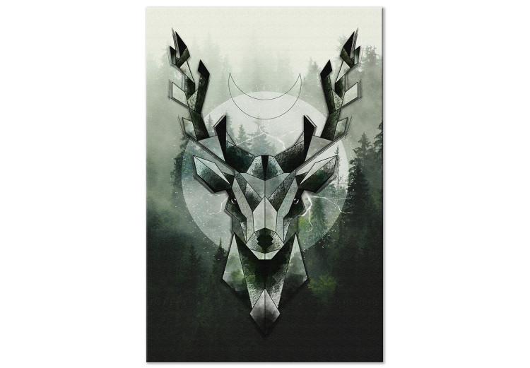 Canvas Green Deer and Forest (1-piece) Vertical - geometric abstraction