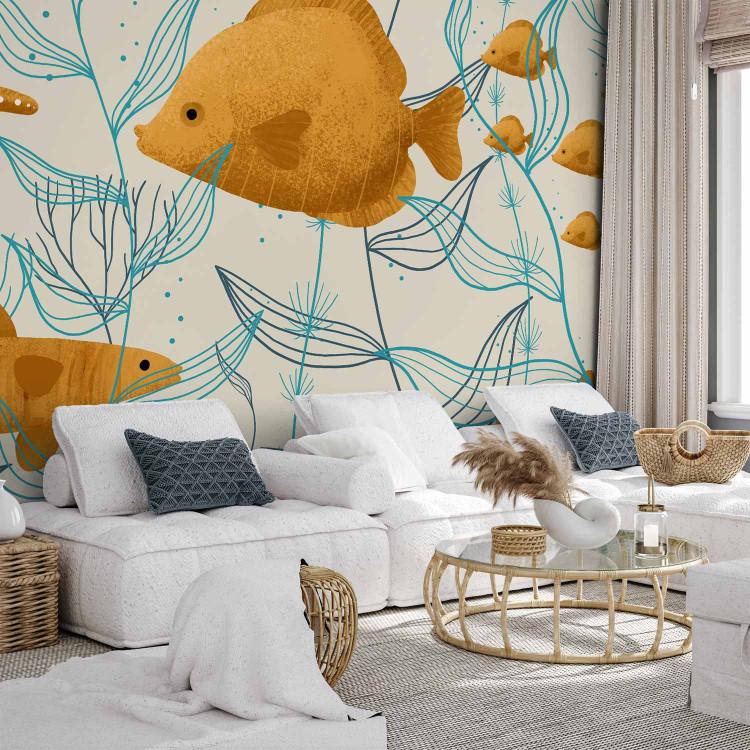 Wall Mural Fish in the ocean - aquatic animals surrounded by plants on a white background