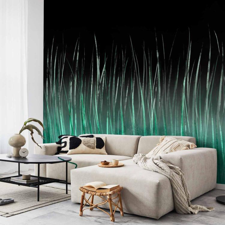 Wall Mural Tall grass - landscape with painted meadow effect against a black sky