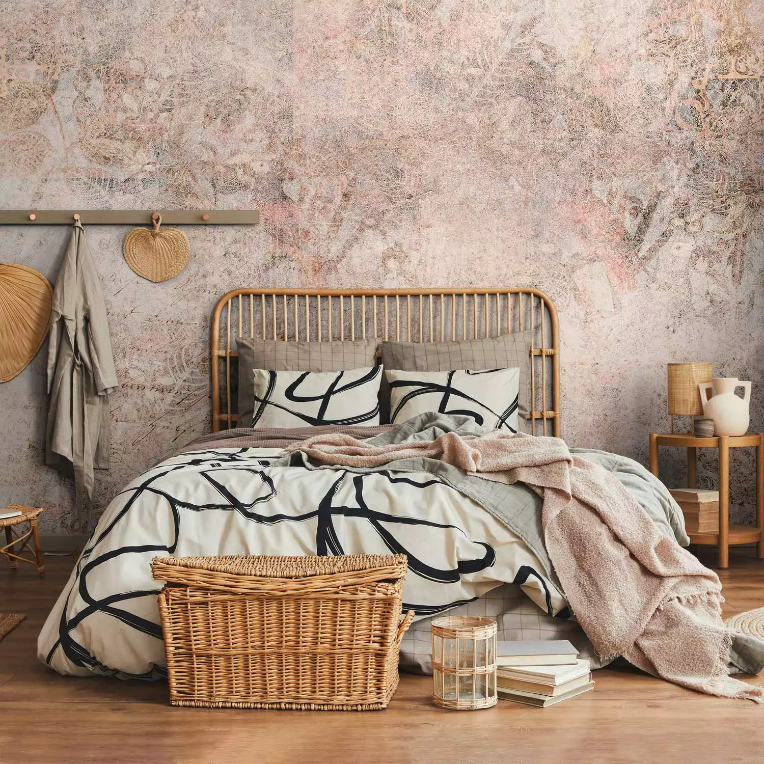 Wall Mural Mosaic - fragments of powder ornaments on a background of concrete texture