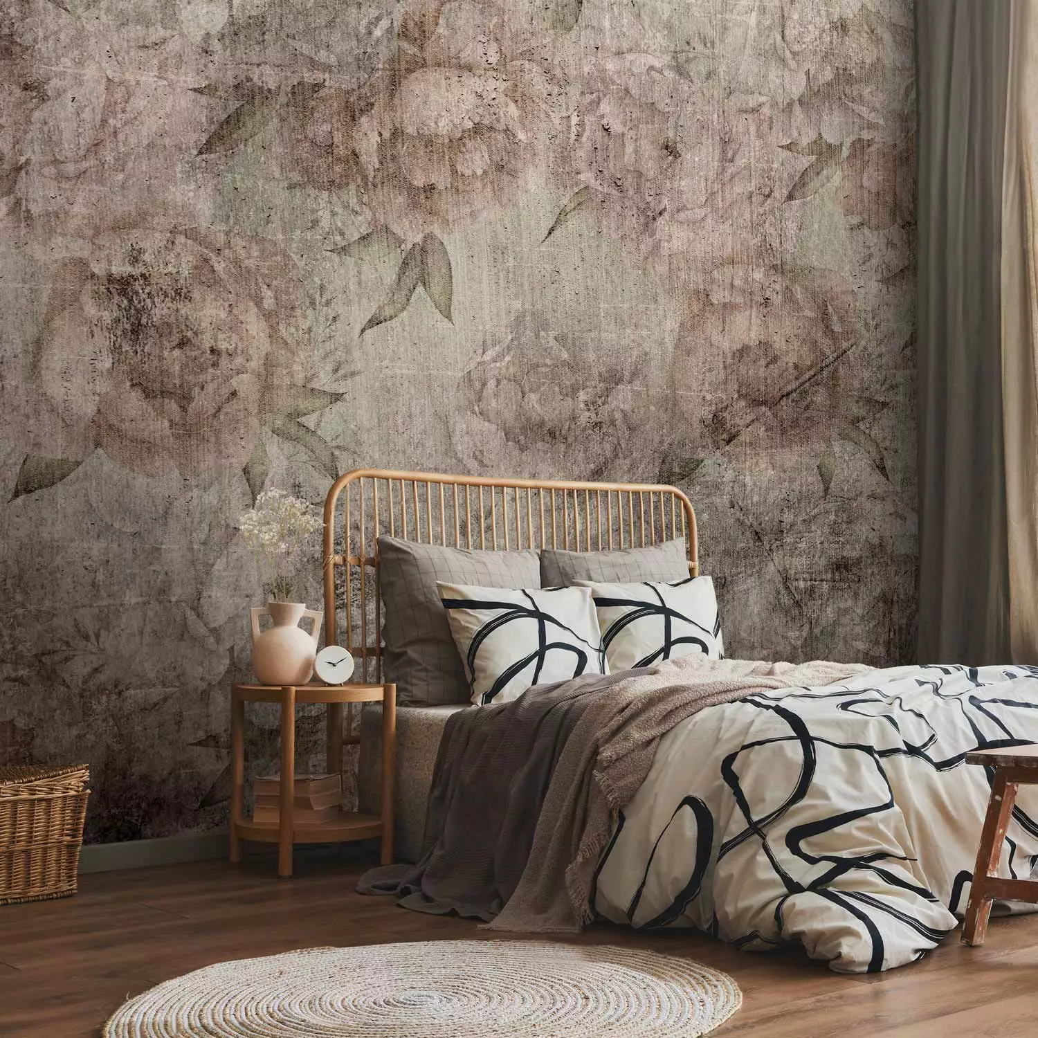 Wall Mural Venetian peonies - flowers on a background with a vintage effect of destruction