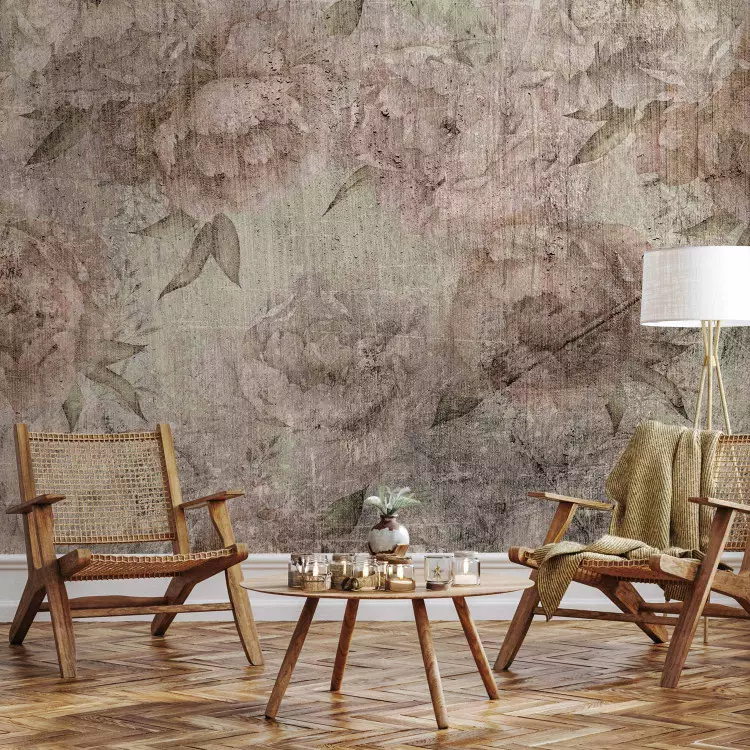 Venetian peonies - flowers on a background with a vintage effect of destruction