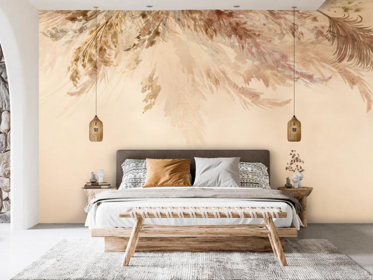 Wall Mural Landscape - painted dried flowers and leaves on a background in shades of beige