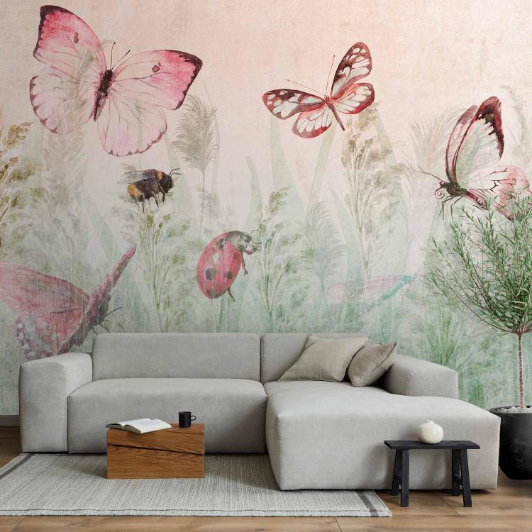 Wall Mural Landscape - nature motif with butterflies and ladybirds among tall grasses