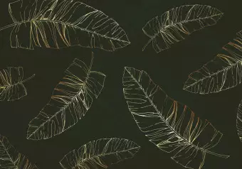 Photo Wallpaper Nature's twitches - gold outline of exotic leaves on dark green background Wallpaper Cropper
