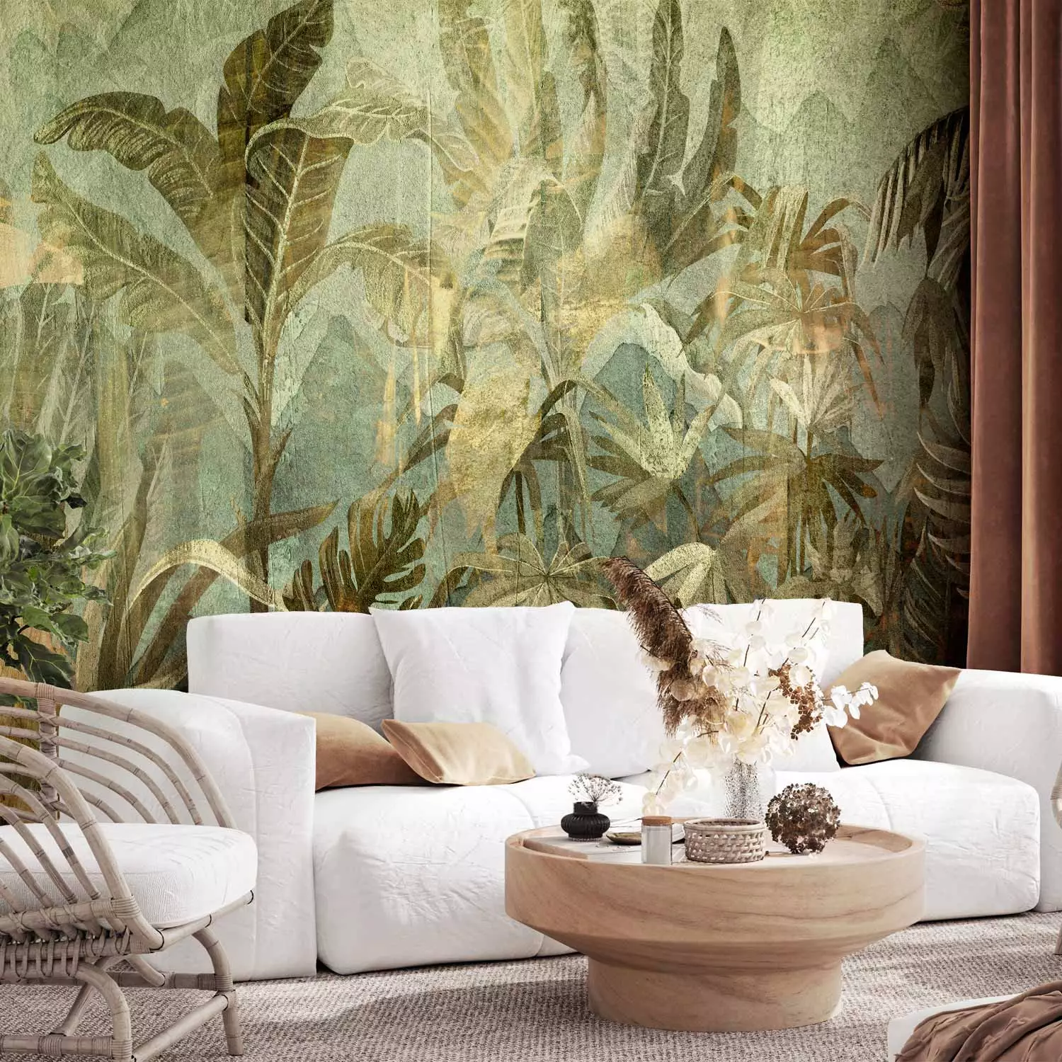 Photo Wallpaper Jungle - Exotic Vegetation in Warm Green Colors