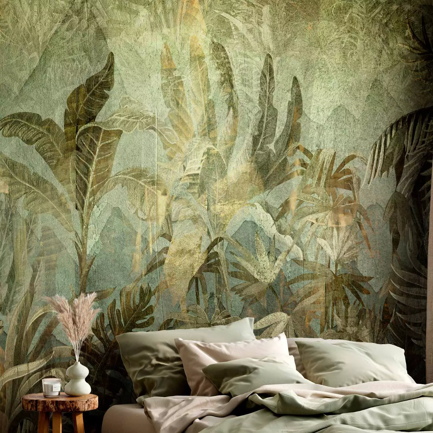 Photo Wallpaper Jungle - Exotic Vegetation in Warm Green Colors
