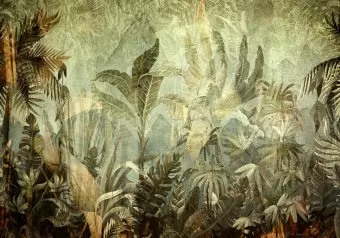 Photo Wallpaper Jungle - Exotic Vegetation in Warm Green Colors Wallpaper Cropper