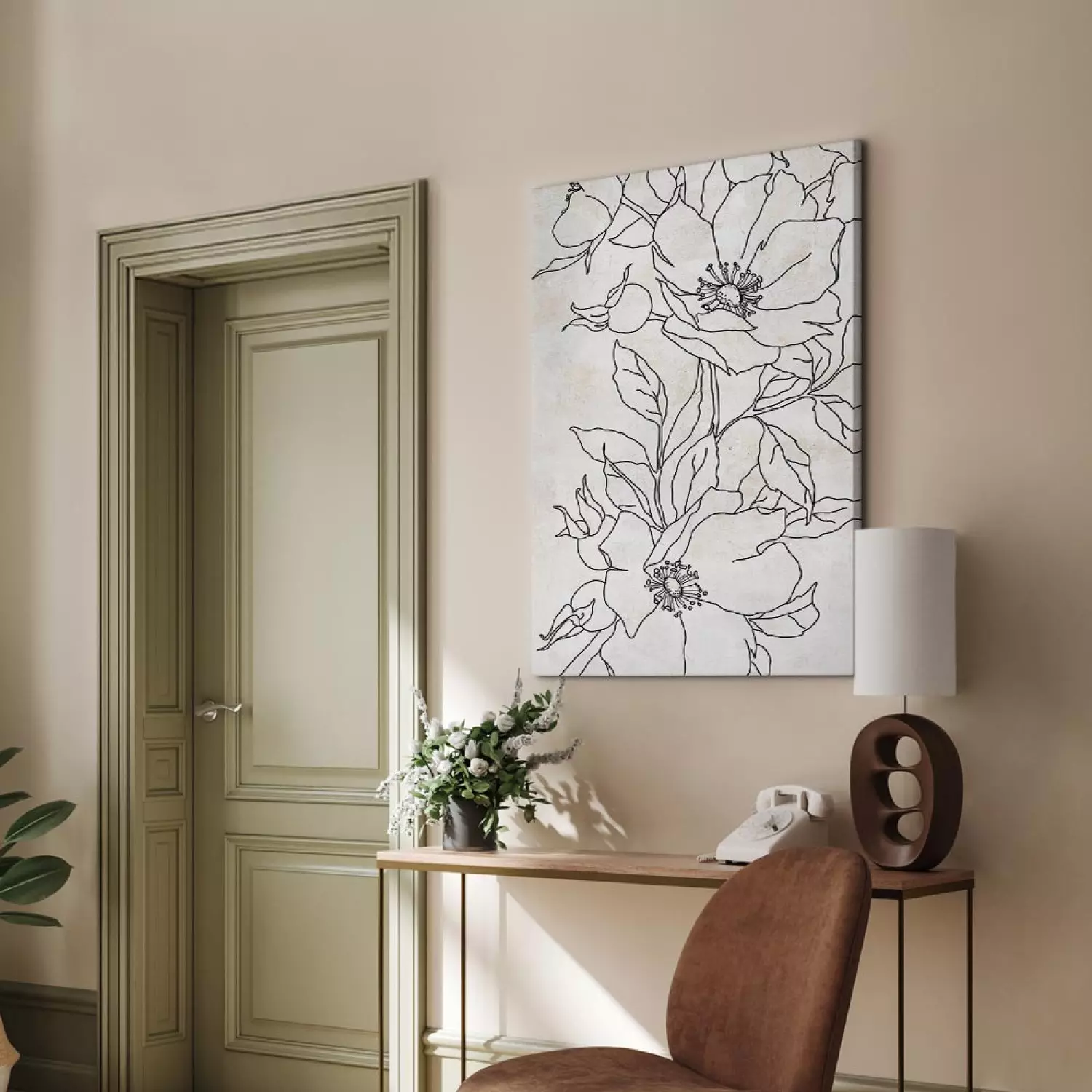 Canvas Print Charcoal Sketches - black and white line art in delicate flowers