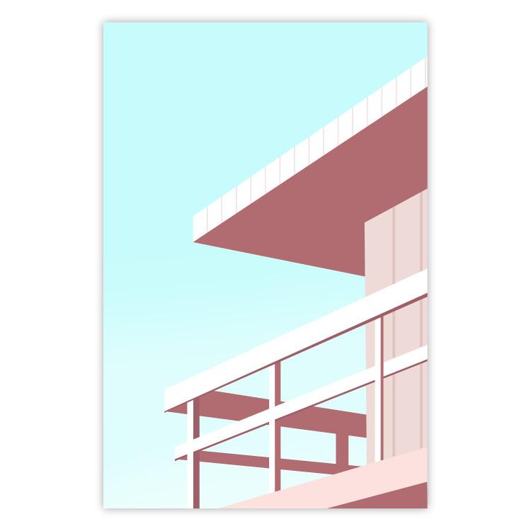 Poster Beach Vacation - Minimalist Pink Lifeguard Tower Against the Sky