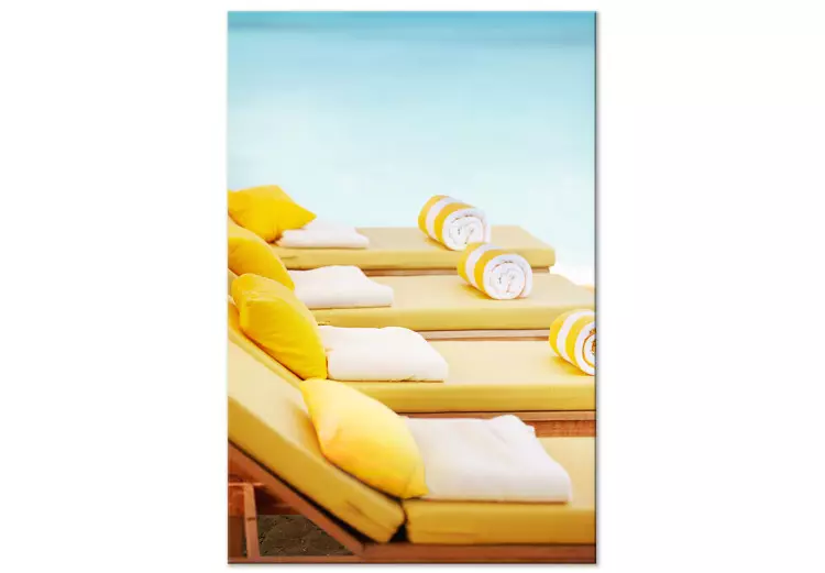 Canvas Holiday Relaxation (1-piece) - yellow sun loungers and blue sea in the background