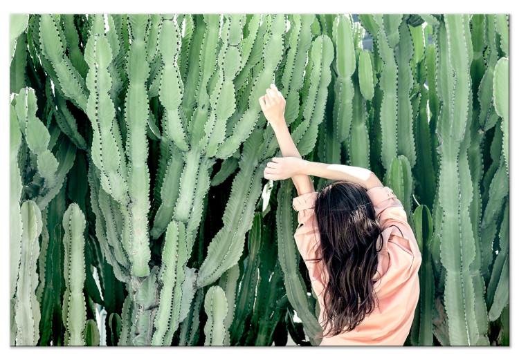 Canvas Cactus Landscape (1-piece) - female figure and green plants