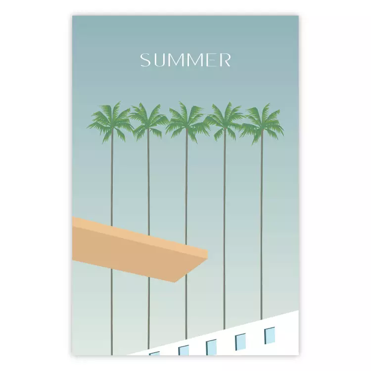 Poster Summer Sun - Retro Style Holiday Artwork With Palm Trees by the Pool