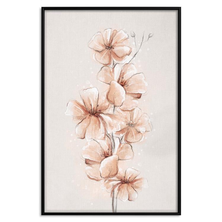 Poster Watercolor Flowers - Delicate Boho Twig in Warm Sepia Colors