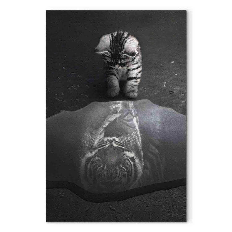 Canvas Predatory Animal (1-piece) - cat with a tiger reflection in a puddle