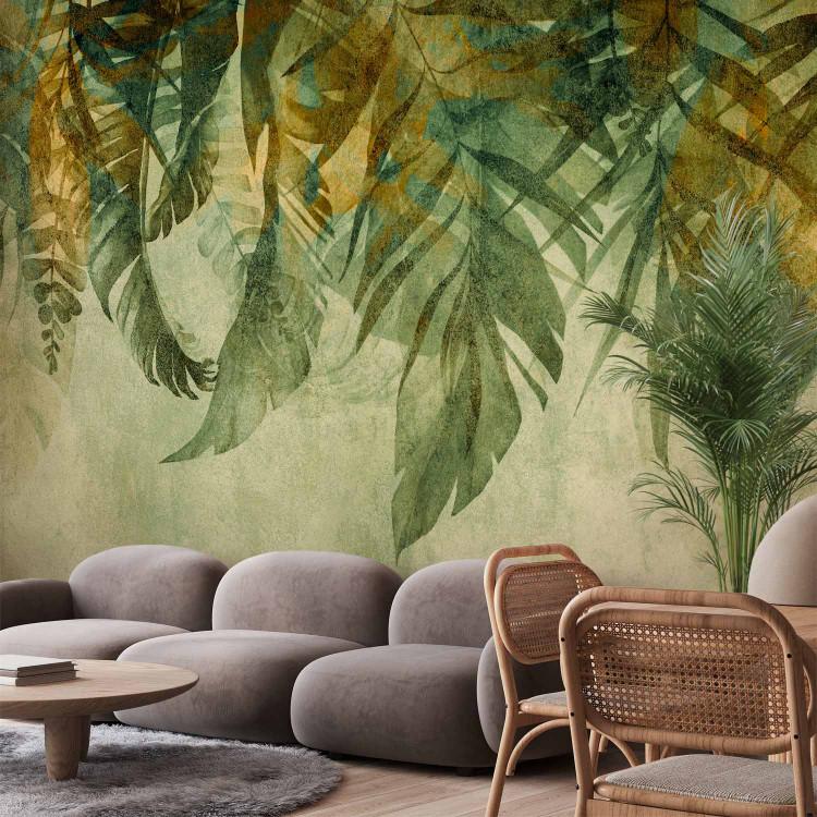 Wall Mural Curtain of plants - landscape with a loose composition of leaves in shades of green