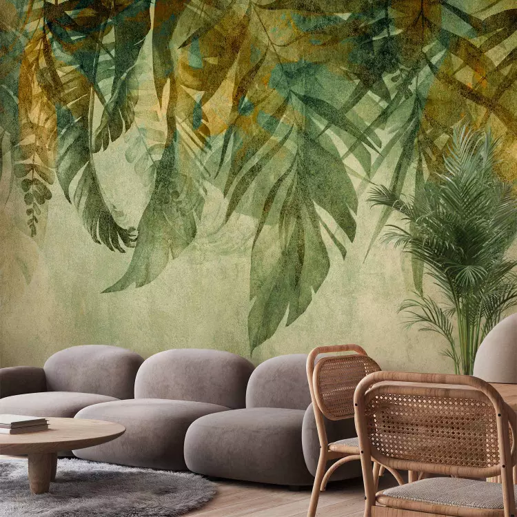 Wall Mural Curtain of plants - landscape with a loose composition of leaves in shades of green