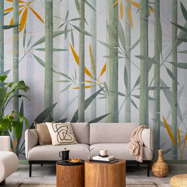 Wall Mural Bamboo jungle - motif of exotic green vegetation with leaves