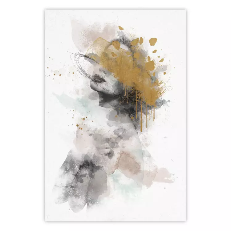 Poster Gilded Sigh - Watercolor Female Act Intertwined With Gold
