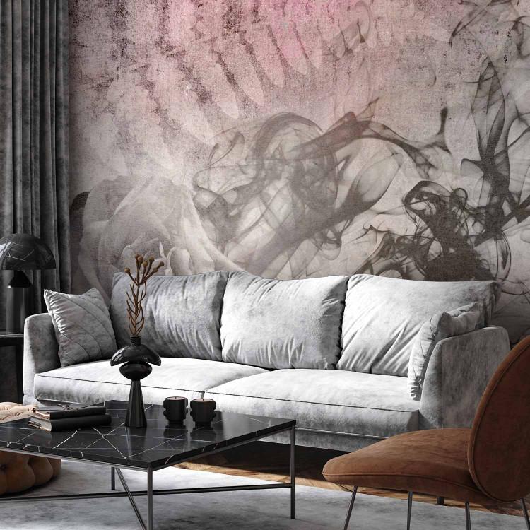 Wall Mural Black fusion in water - abstract composition with rose and fern