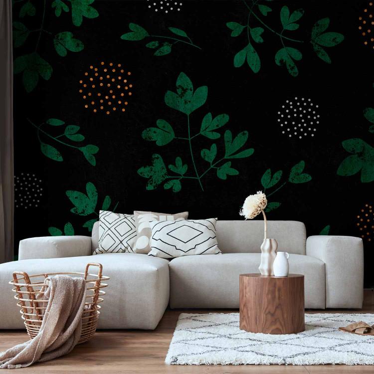 Wall Mural Nature landscape - plant motif with twigs and leaves on a black background