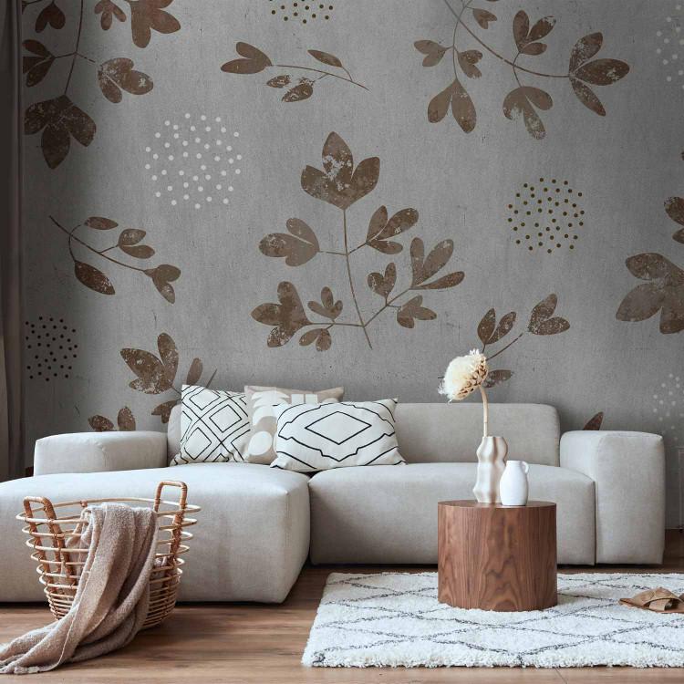 Wall Mural Nature landscape - plant motif with beige twigs on grey background