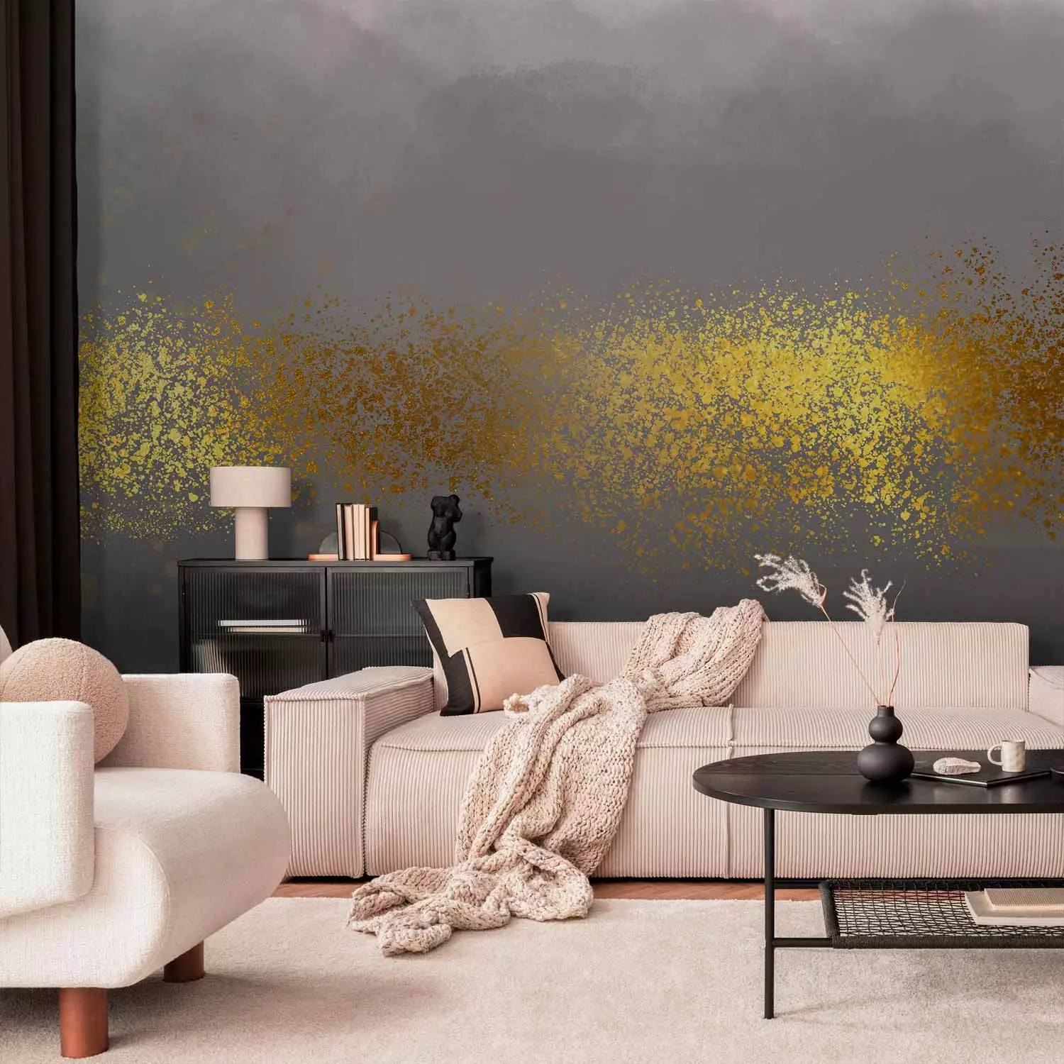 Wall Mural Shades of grey - abstract with grey gradient and gold pattern -  bimago, image size:1500x1500