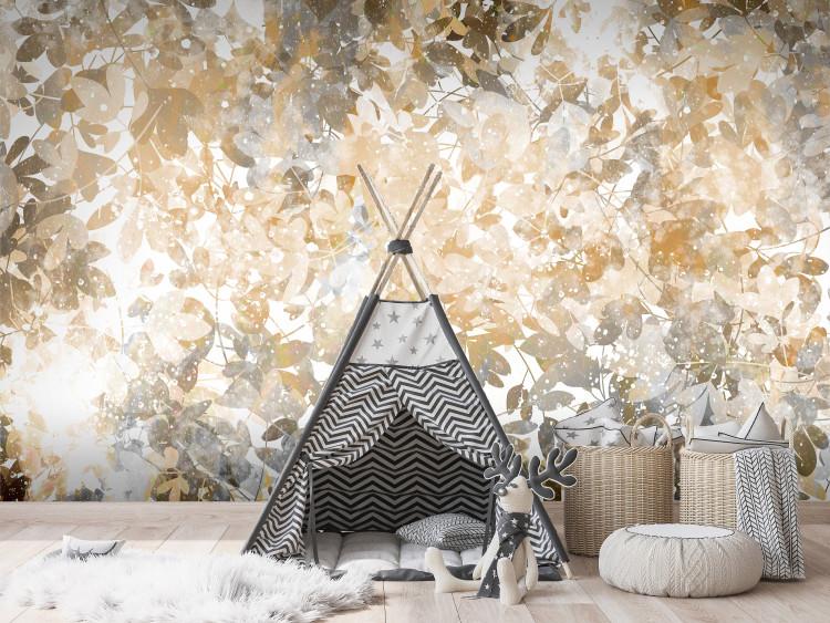 Wall Mural Magic garden - twigs and leaves in pastel colours with patterns