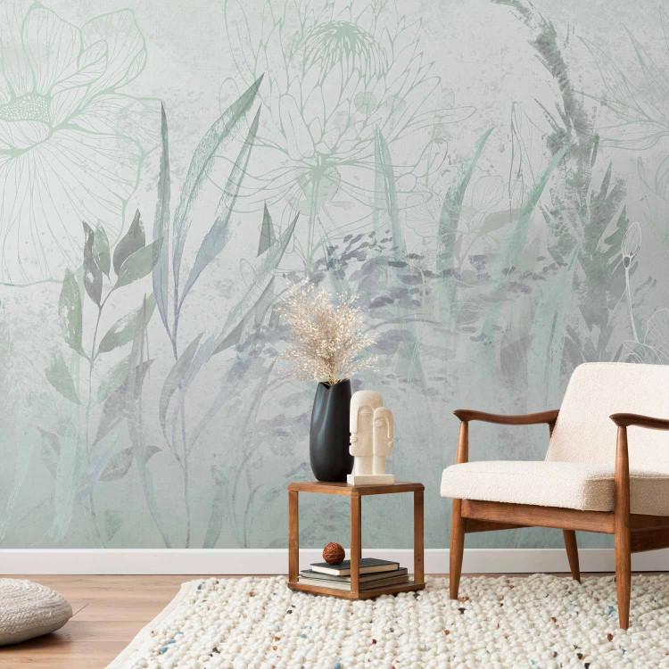 Wall Mural Boho style garden - airy flowers plants and grasses in green colours