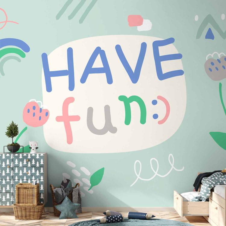 Wall Mural Colourful have fun lettering - fun doodles on a mint background for children