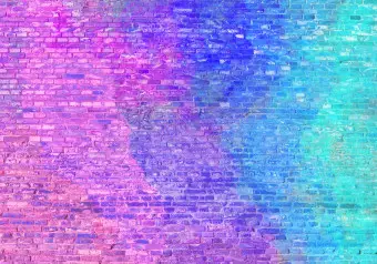 Wall Mural Colourful wall - neon brick wall in shades of blue and purple Wallpaper Cropper