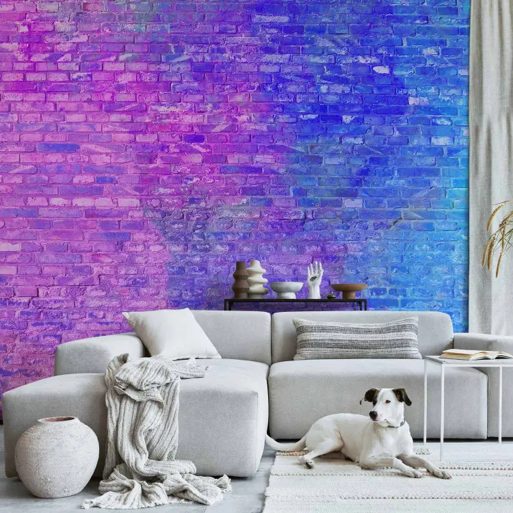 blue brick wallpaper bedroom