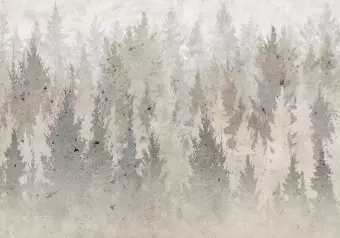 Photo Wallpaper Abstract landscape - forest in shades of beige on raw concrete texture Wallpaper Cropper