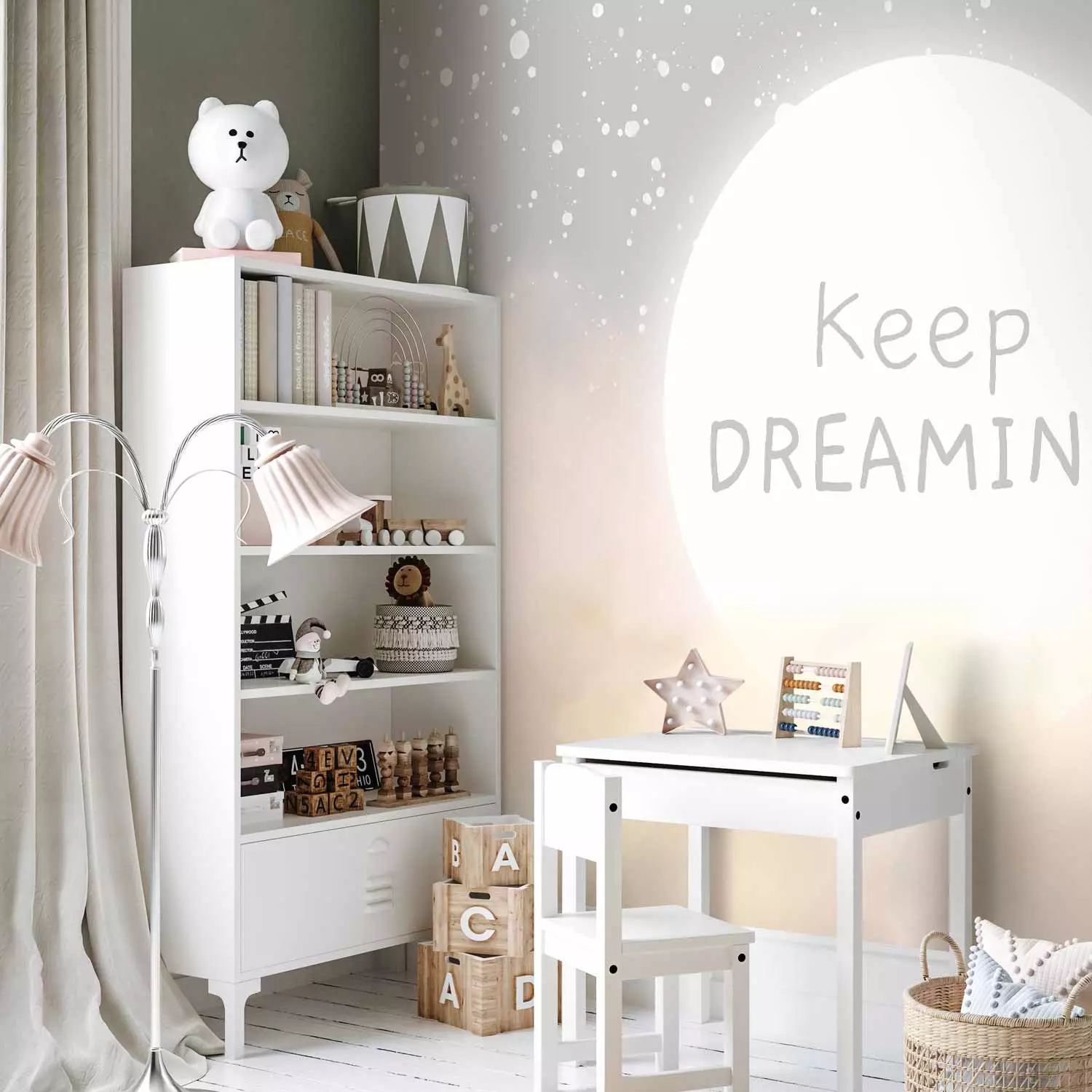 Wall Mural Keep Dreaming - lettering against a background of sky and clouds in powdery tones