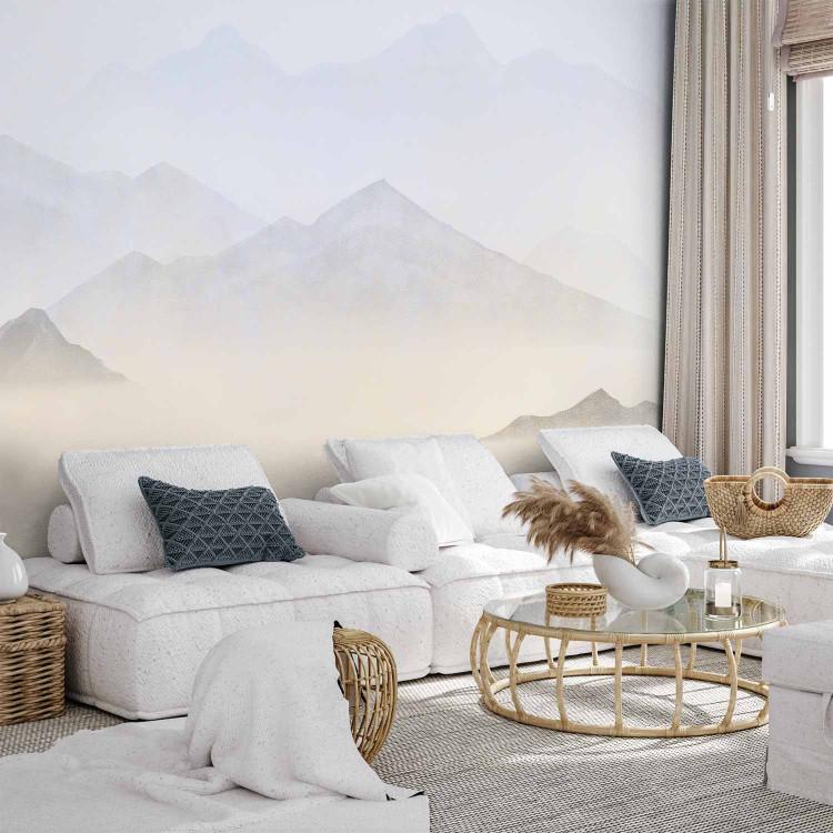 Wall Mural Mountains in the Fog - A Watercolor Landscape With Pointed Mountain Peaks