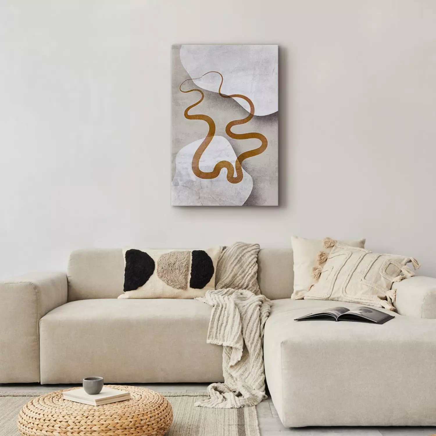 Canvas Art Print Orange Ribbon - abstraction in two brown waves