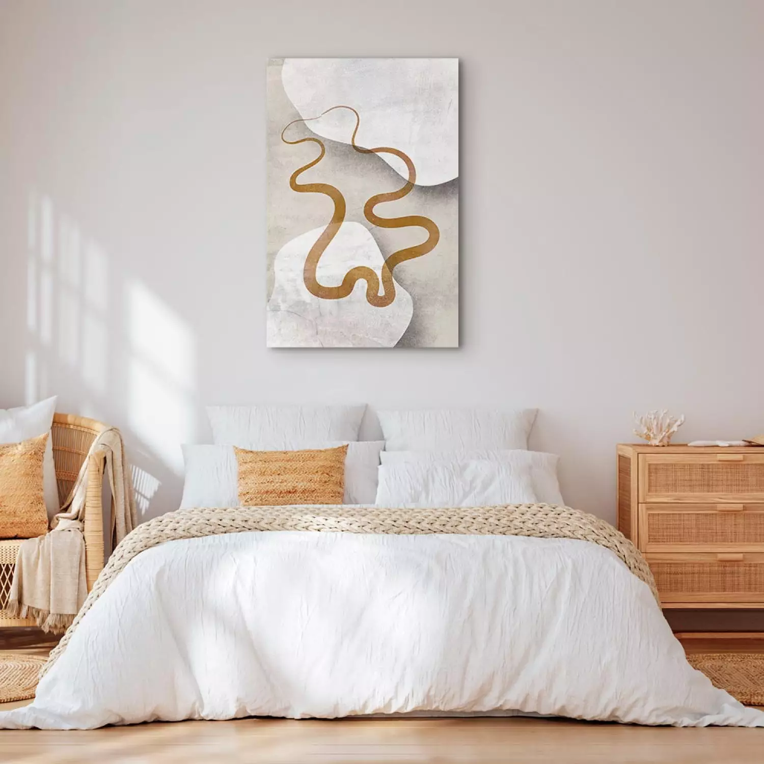 Canvas Art Print Orange Ribbon - abstraction in two brown waves
