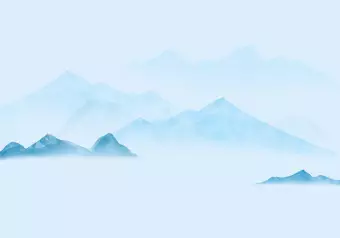 Photo Wallpaper Serenity of nature - watercolour landscape with blue mountain peaks Wallpaper Cropper