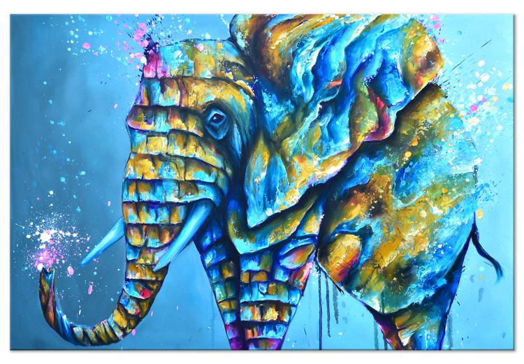 Canvas Elephant on Blue Background (1-piece) - animal colorful fantasy