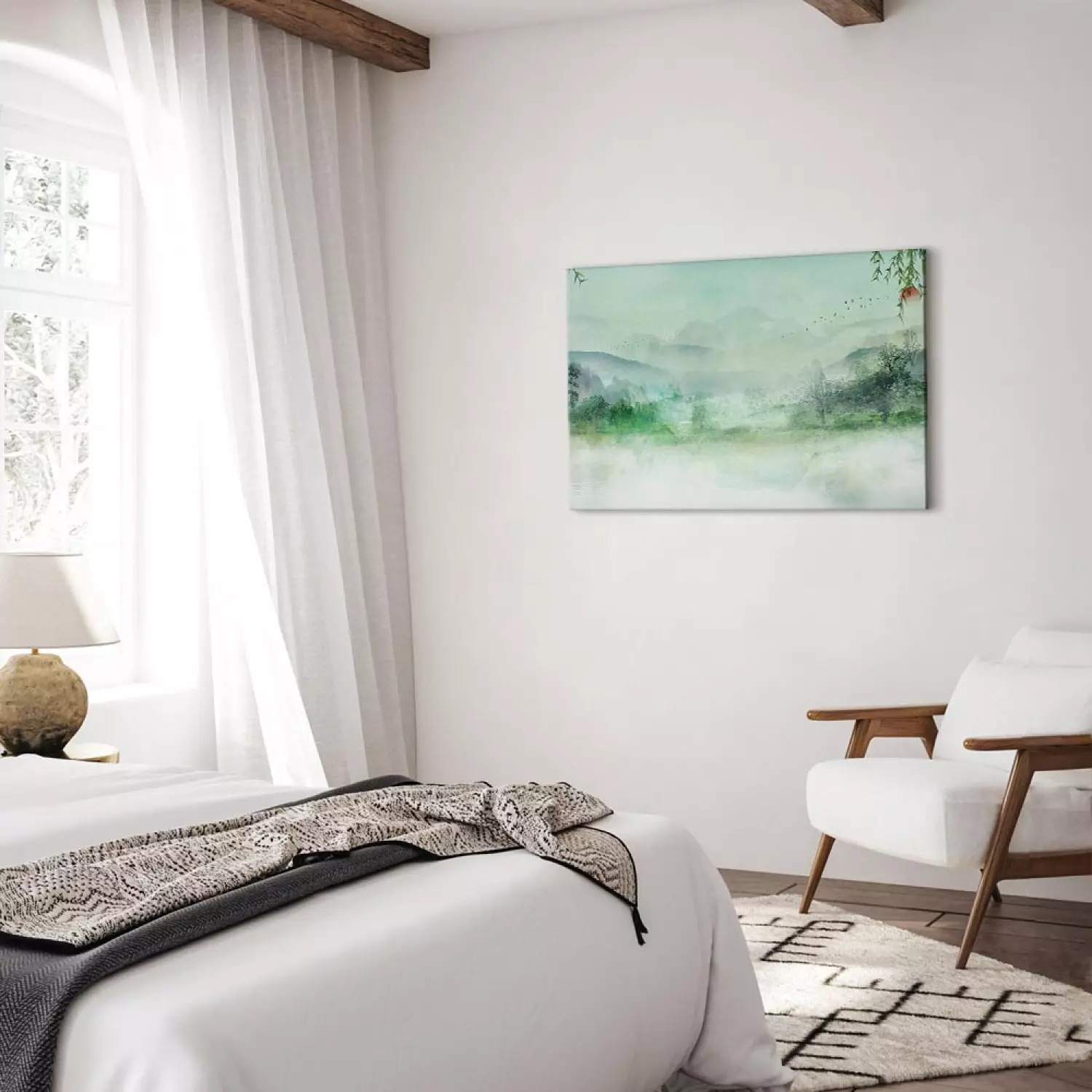 Canvas Print Misty Landscape - green landscape overlooking forest and mountains