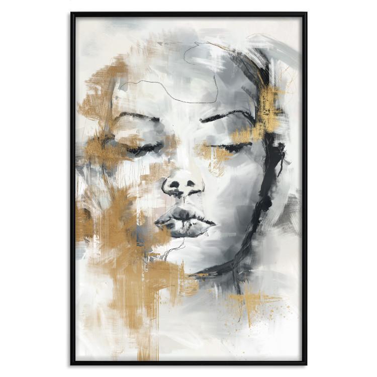 Poster Portrait of a Stranger - Woman’s Face Expressively Painted in Gray