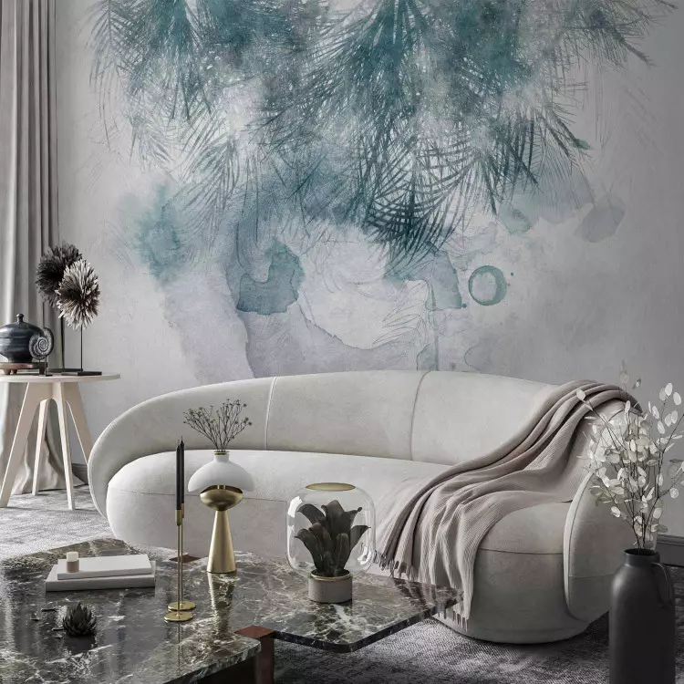 Wall Mural Painted plants - palm tree traces on a watercolour sky background