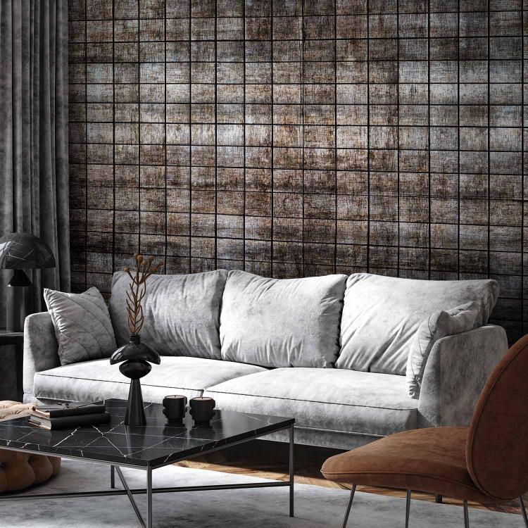 Wall Mural Wooden tiles - dark grey background with a pattern of small rectangles