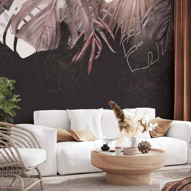 Wall Mural Elegant nature - exotic plant motif in a dense dark composition