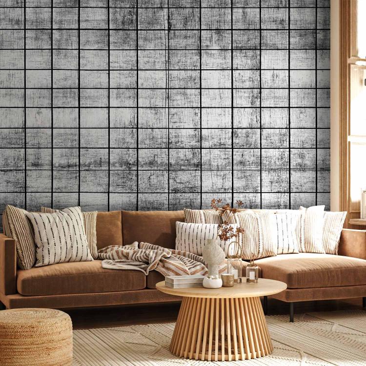 Wall Mural Wooden tiles - grey background with pattern of small rectangles mosaic