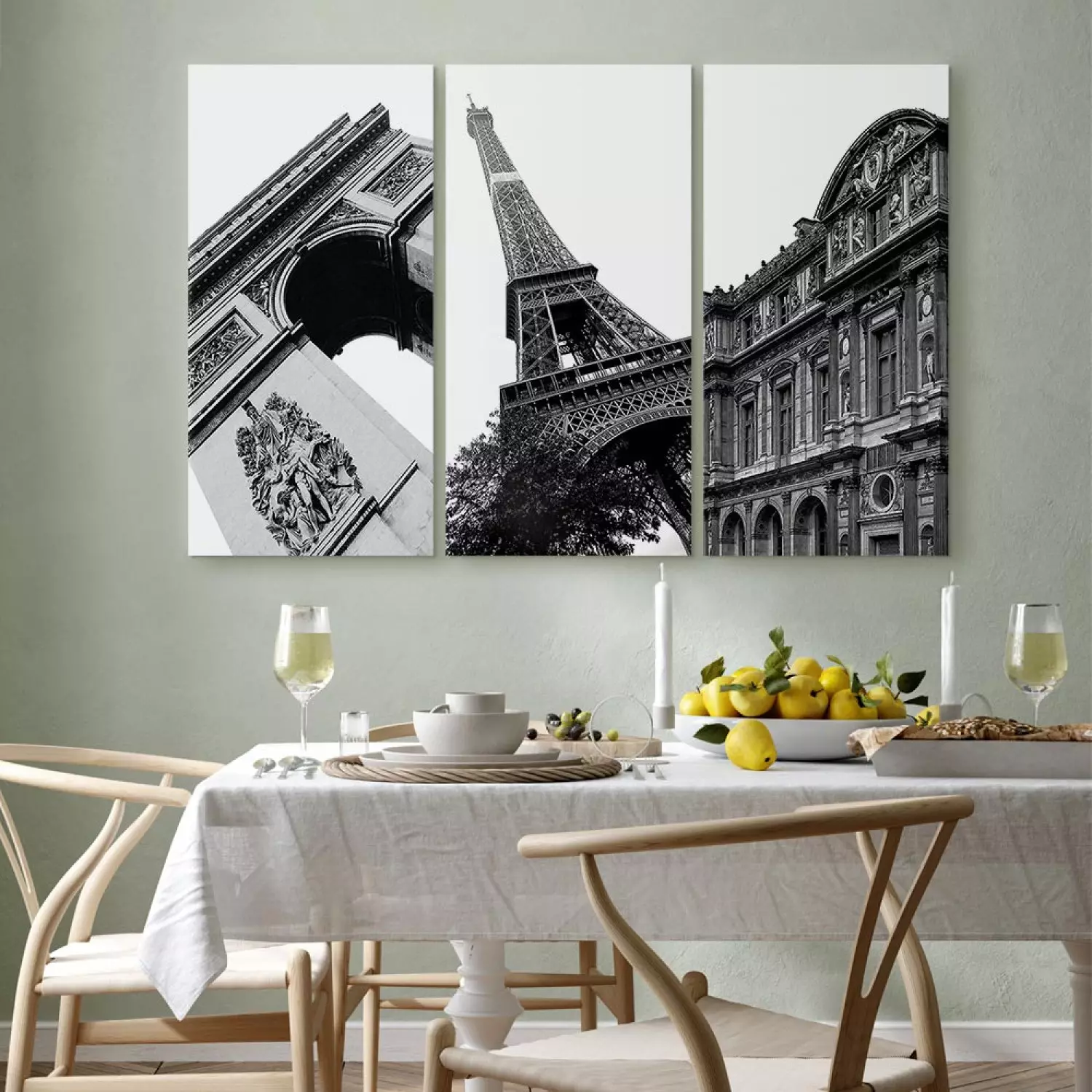 Canvas Painting Paris Architecture (3-piece) - black-and-white frames of  city landmarks - bimago, image size:1500x1500